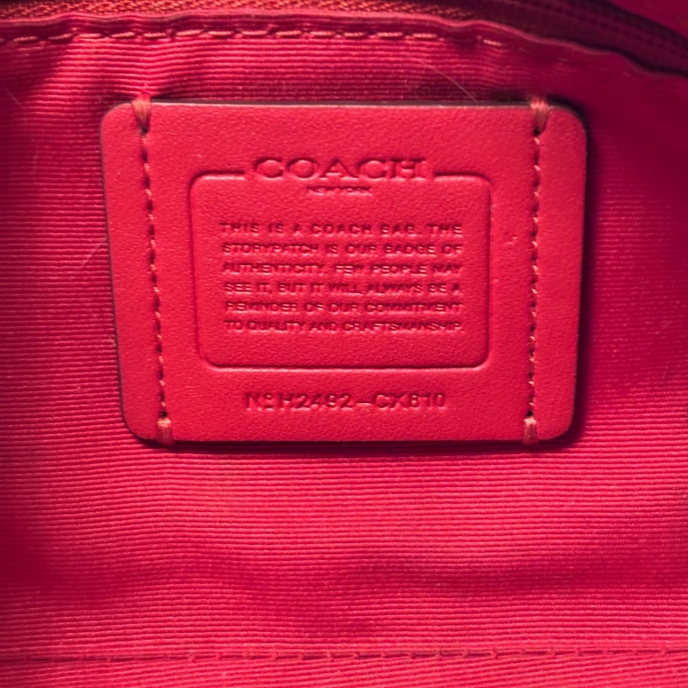 COACH Charlotte Shoulder Bag In Signature Canvas (CX810)Gold/Walnut/Bold-Red - Picture 10 of 14